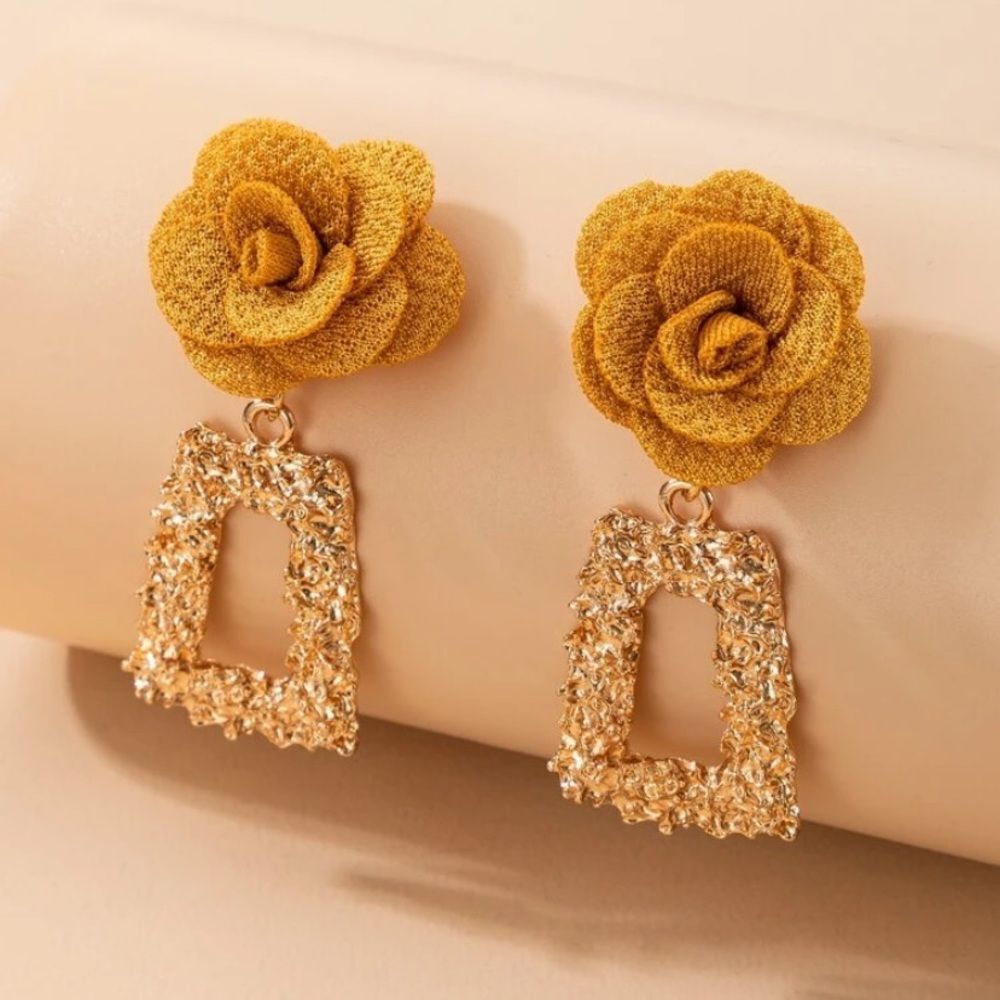 3for$20 imoli Flower Decor Textured Metal Drop Earrings - Picture 5 of 5